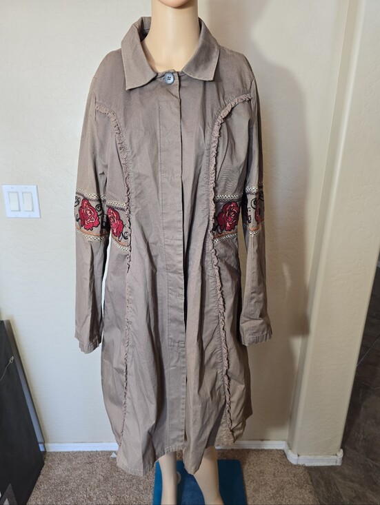 Odd Molly Jackets & Blazers - ODD MOLLY Taupe Embroidered Floral Long Coat No Size Tag See Measurements